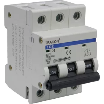   TRACON TDZ-3D-1 - Kismegszakító, 3 pólus, D karakterisztika 1A, 6kA