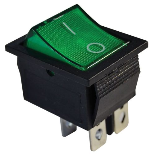 TRACON TES-44 - Készülékkapcsoló, BE-KI, 4P, világító, zöld, 0-I felirattal 16(6)A, 250V AC
