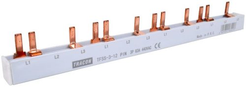 TRACON TFSS-3-12 - Soroló sín - csapos kivitelű max.63A, 230/400VAC, 3P, 12modul, 215mm