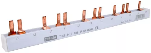 TRACON TFSS-3-12 - Soroló sín - csapos kivitelű max.63A, 230/400VAC, 3P, 12modul, 215mm