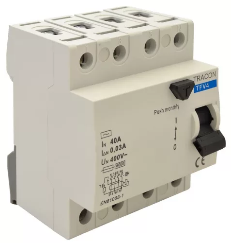 TRACON TFV4-40030 - Áram-védőkapcsoló, 4 pólusú 40A, 30mA, 6kA, AC