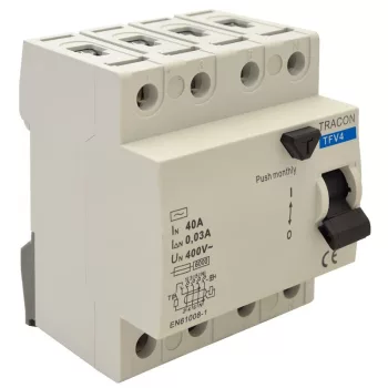  TRACON TFV4-63100 - Áram-védőkapcsoló, 4 pólusú 63A, 100mA, 6kA, AC