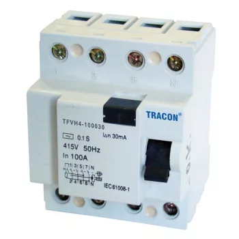   TRACON TFVH4-80100 - Áram-védőkapcsoló, nagyáramú, 4 pólusú 80A, 100mA, 6kA, AC