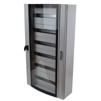   TRACON TGE6010520 - Ívelt biztonsági üvegajtós fémelosztószekrény 600×1050×200mm / 144M (6×24 mod)