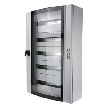   TRACON TGE609020 - Ívelt biztonsági üvegajtós fémelosztószekrény 600×900×200mm / 120M (5×24 mod)