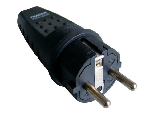 TRACON TICS-012G - Csatlakozó dugó, védőérintkezővel, gumi 16A, 250V, 2P+E, IP44 (DUAL Schuko/French)
