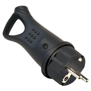   TRACON TICS-012GH - Csatlakozó dugó, védőérintkezővel, gumi, húzófüles 16A, 250V, 2P+E, IP44 (DUAL Schuko/French)