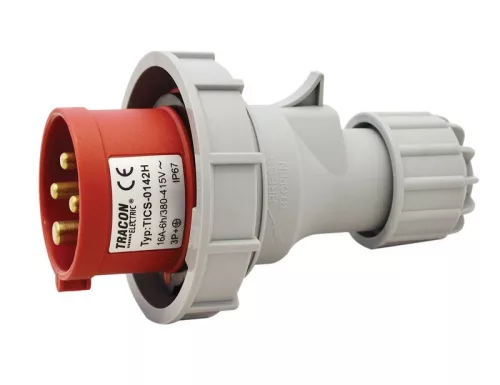 TRACON TICS-0142H - Ipari csatlakozó dugó, fokozott védelemmel 16A, 400V, 3P+E, 6h, IP67