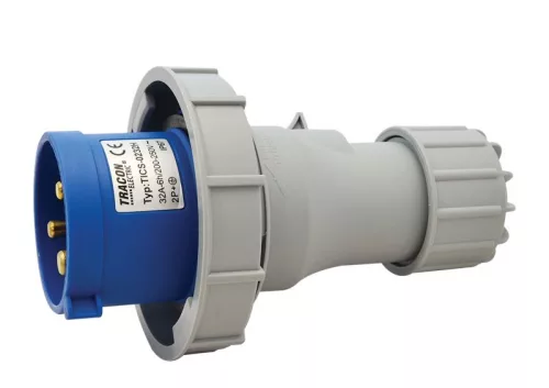 TRACON TICS-0232H - Ipari csatlakozó dugó, fokozott védelemmel 32A, 250V, 2P+E, 6h, IP67