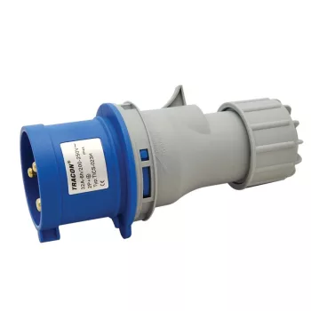   TRACON TICS-023H - Ipari csatlakozó dugó, külső tömítőszelencével 32A, 230V, 2P+E, 6h, IP44