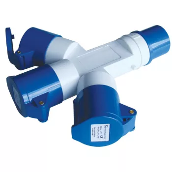   TRACON TICS-1023 - Ipari elosztó-csatlakozóaljzat 16A, IN 1x2P+E 6h, OUT 3x2P+E 6h, IP44