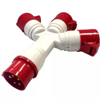   TRACON TICS-1025 - Ipari elosztó-csatlakozóaljzat 16A, IN 1x3P+N+E 6h, OUT 3x3P+N+E 6h, IP44