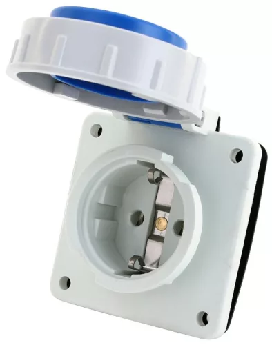 TRACON TICS-105S67 - Beépíthető csatlakozóaljzat, oldalsó védőérintkezővel, kerek 16A, 250V, 2P+E, IP67 (SCHUKO)