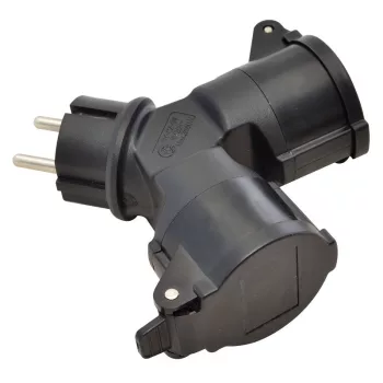   TRACON TICS-212GD - Többférőhelyes átalakító csatlakozó, fekete 250 VAC, 16 A, 2xSCHUKO, max. 3680 W, IP44