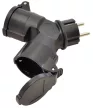 TRACON TICS-212GD - Többférőhelyes átalakító csatlakozó, fekete 250 VAC, 16 A, 2xSCHUKO, max. 3680 W, IP44