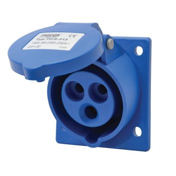   TRACON TICS-313 - Beépíthető ferde ipari csatlakozóaljzat 16A, 250V, 2P+E, 6h, IP44