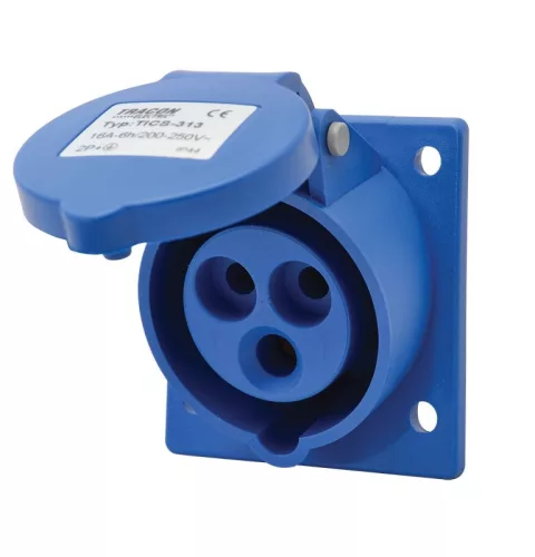 TRACON TICS-313 - Beépíthető ferde ipari csatlakozóaljzat 16A, 250V, 2P+E, 6h, IP44