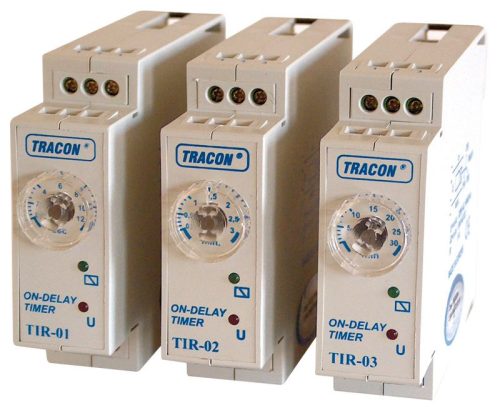 TRACON TIR-01 - Egyfunkciós időrelé, meghúzáskésleltetés 230V AC/24V AC/DC, 0.1-12s, 5A/250V AC