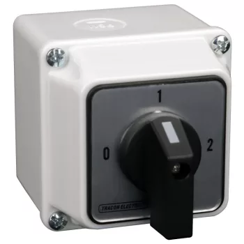   TRACON TKB-209/3T - Tokozott választókapcsoló, 0-1-2 400V, 50Hz, 20A, 2×3P, 5,5kW, 48×48mm, 90°, IP44