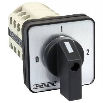   TRACON TKB-209/4 - Választókapcsoló, 0-1-2 400V, 50Hz, 20A, 2×4P, 5,5kW, 48×48mm, 90°