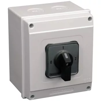   TRACON TKB-209/4T65 - Tokozott választókapcsoló, 0-1-2 400V, 50Hz, 20A, 2×4P, 5,5kW, 48×48mm, 90°, IP65