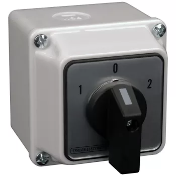   TRACON TKM-20/NT - Tokozott közvetlen irányváltó motorkapcsoló, 1-0-2 400V, 50Hz, 20A, 5,5kW, 48×48mm, IP44