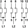 TRACON TKV-126/3 - Választókapcsoló, 1-0-2 400V, 50Hz, 125A, 2×3P, 30kW, 88×88mm, 60°