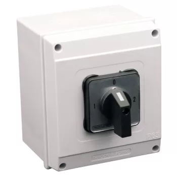   TRACON TKV-259/3T65 - Tokozott választókapcsoló, 1-0-2 400V, 50Hz, 25A, 2×3P, 7,5kW, 48×48mm, 90°, IP65