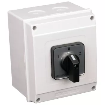   TRACON TKV-636/3T65 - Tokozott választókapcsoló, 1-0-2 400V, 50Hz, 63A, 2×3P, 18,5kW, 64×64mm, 90°, IP65