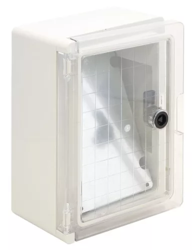 TRACON TME282113T - Műanyag elosztószekrény átlátszó ajtóval HxWxD=280x210x130mm, IP65, IK10, 1000V AC/DC, RAL7035