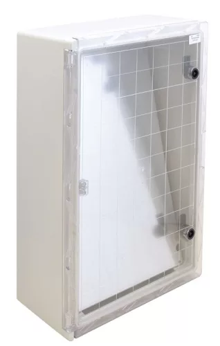 TRACON TME604020T - Műanyag elosztószekrény átlátszó ajtóval HxWxD=600x400x200mm, IP65, IK10, 1000V AC/DC, RAL7035