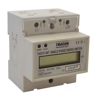   TRACON TVO-F1-WT - LCD kijelzésű 1 fázisú átfűzős fogyasztásmérő, közvetlen 230V / 30 (100)A Pd=1W