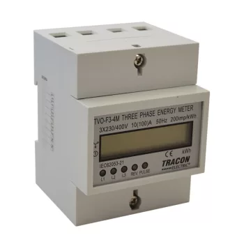   TRACON TVO-F3-4M - LCD kijelzésű fogyasztásmérő, közvetlen,3 fázisú,4 modul 400V / 10 (100)A Pd=3W
