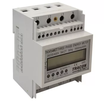   TRACON TVO-F3-4MCT - LCD kijelzésű háromfázisú áramváltós fogyasztásmérő, 4 modul 400V / 5 A CT Pd=3W