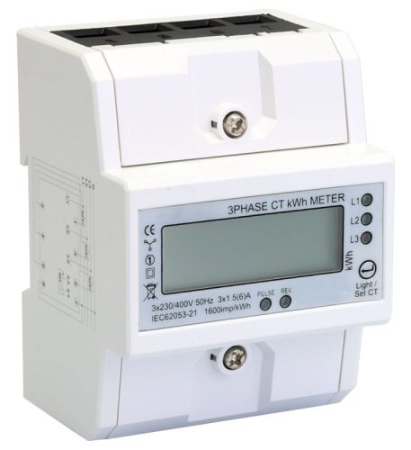 TRACON TVO-F3-4MCTA - 3F áramváltós fogyasztásmérő,állítható áttétel, LCD, 4modul 400V / 5 A CT Pd=3W