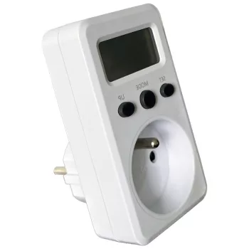   TRACON TVOD01F - LCD kijelzőjű dugaszolható fogyasztásmérő 230 V, 50 Hz, 16 A, 3680 W, V, kWh, cost, French