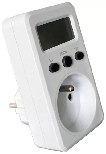 TRACON TVOD01F - LCD kijelzőjű dugaszolható fogyasztásmérő 230 V, 50 Hz, 16 A, 3680 W, V, kWh, cost, French