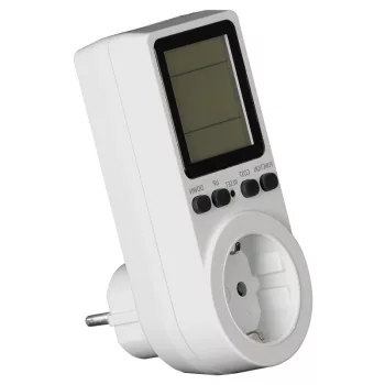   TRACON TVOD02 - LCD kijelzőjű dugaszolható fogyasztásmérő 230 V, 50 Hz, 16 A, 3680 W, V,A,W,kWh,Hz,cosfi,cost