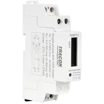  TRACON TVOF11 - LCD kijelzésű fogyasztásmérő,közvetlen, 1 fázisú, 1 modul 230VAC / 5(40)A