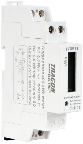 TRACON TVOF11 - LCD kijelzésű fogyasztásmérő,közvetlen, 1 fázisú, 1 modul 230VAC / 5(40)A