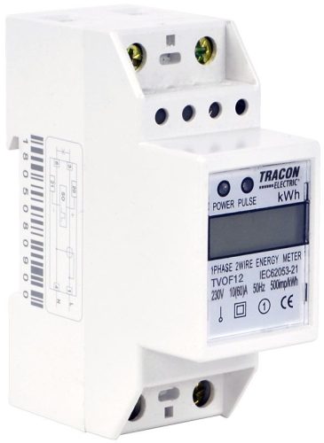TRACON TVOF12 - LCD kijelzésű fogyasztásmérő,közvetlen, 1 fázisú, 2 modul 230VAC / 10(60)A