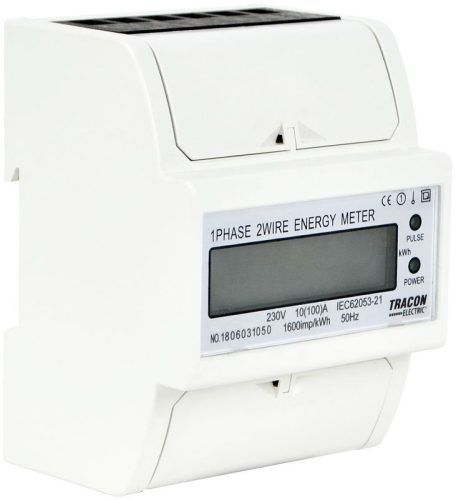 TRACON TVOF14 - LCD kijelzésű fogyasztásmérő,közvetlen, 1 fázisú, 4 modul 230VAC / 10(100)A