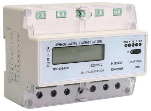 TRACON TVOF37MOD - LCD kijelzésű fogyasztásmérő,közvetlen, MODBUS, 3F, 7 modul 400VAC / 10(100)A