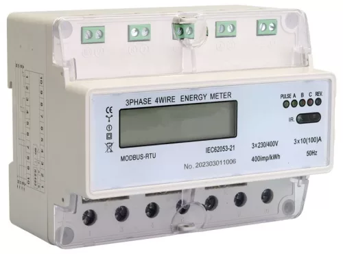 TRACON TVOF37MOD - LCD kijelzésű fogyasztásmérő,közvetlen, MODBUS, 3F, 7 modul 400VAC / 10(100)A