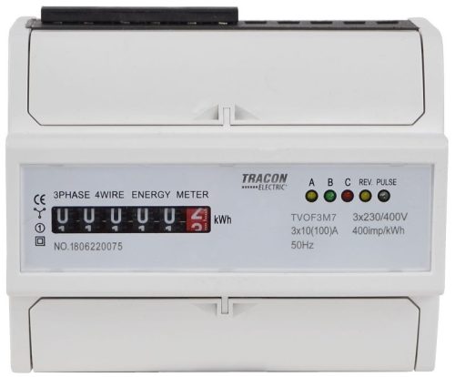 TRACON TVOF3M7 - Elektromech. fogyasztásmérő, közvetlen, 3 fázisú, 7 modul 400VAC / 10(100)A