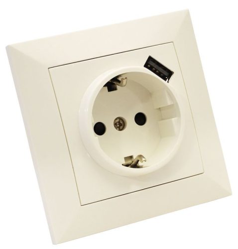 TRACON USB-21 - Süllyesztett csatlakozóaljzat USB töltővel 1×16A/250VAC, 2P+E, USB:5V,2100mA (SCHUKO)