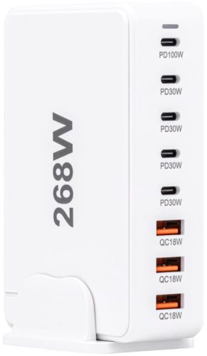 TRACON USB3A5CW - USB állomás, fehér 3 USB A, 5 USB-C, 268W