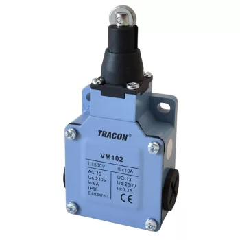   TRACON VM102 - Helyzetkapcsoló, görgős fémházas 1xNO+1xNC, 6A/230V AC-15, 0,3A/250V DC-13, IP66