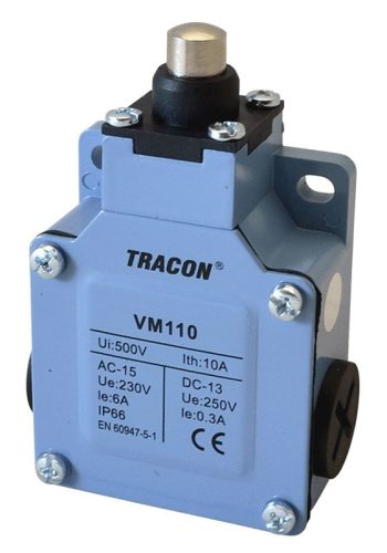 TRACON VM110 - Helyzetkapcsoló, kúpos fémházas 1xNO+1xNC, 6A/230V AC-15, 0,3A/250V DC-13, IP66