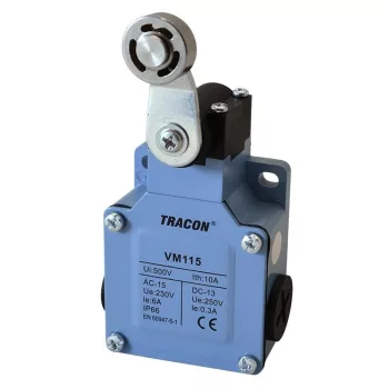   TRACON VM115 - Helyzetkapcsoló, lengőkar-görgő fémházas 1xNO+1xNC, 6A/230V AC-15, 0,3A/250V DC-13, IP66